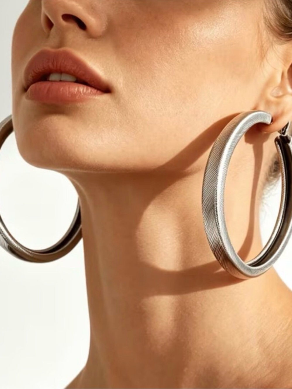 14K White Gold Womens 3 inch
Large Etched Gold Hoop
Earrings 14 K Silver Jewelry